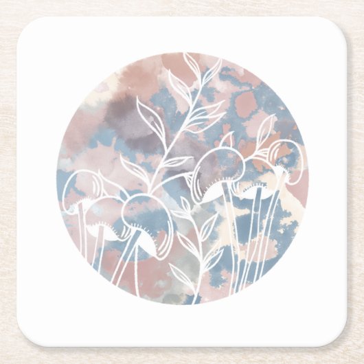 水彩白ワイルドフラワー スクエアペーパーコースター (正面)