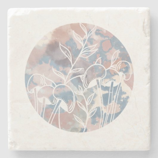 水彩白ワイルドフラワー ストーンコースター (正面)