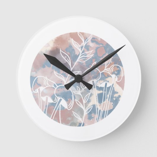 水彩白ワイルドフラワー ラウンド壁時計 (正面)