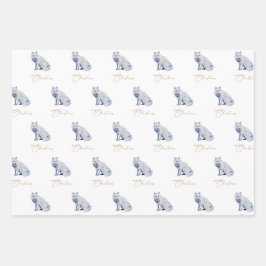 水彩白北極キツネクリスマス ラッピングペーパーシート