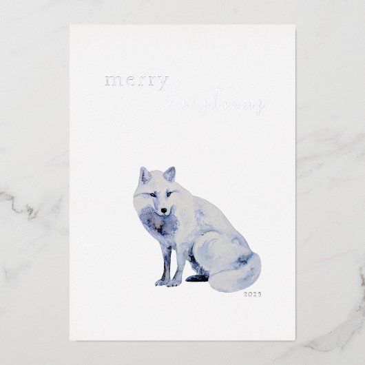 水彩白北極キツネクリスマス 箔シーズンカード (正面)