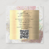 水彩白大理石フェイク金ゴールドグリッターQRコード スクエア名刺 (裏面)