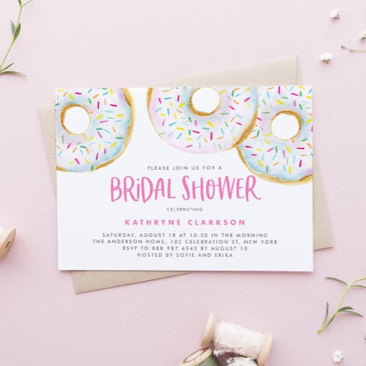 水彩白振り掛けドーナツブライダルシャワー 招待状