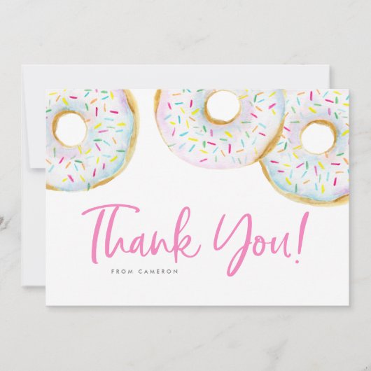 水彩白振り掛けドーナツ誕生日 サンキューカード (正面)