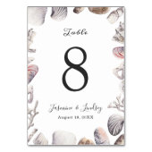 水彩白海の貝殻とサンゴ結婚の テーブルナンバー (裏面)