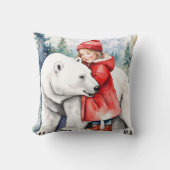 水彩白熊と女の子 クッション (正面)