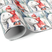 水彩白熊と女の子 ラッピングペーパー (ロールコーナー)