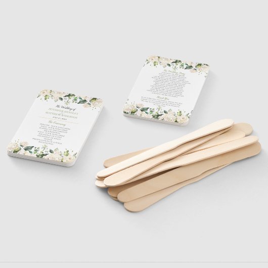 水彩白牡丹とバラのフレ結婚ーム ハンドファン (組立なし)