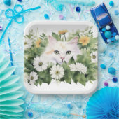 水彩白猫デイジー ペーパープレート (パーティー)