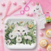 水彩白猫デイジー ペーパープレート (パーティー)