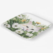 水彩白猫デイジー ペーパープレート (傾斜あり)