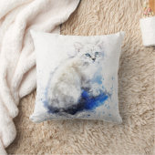 水彩白猫 クッション (ブランケット)