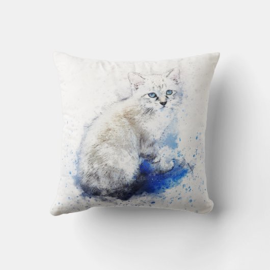 水彩白猫 クッション (裏面)