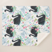 水彩白白白白鳥と黒白鳥の継ぎ目のないパット シェルパブランケット (正面(横))