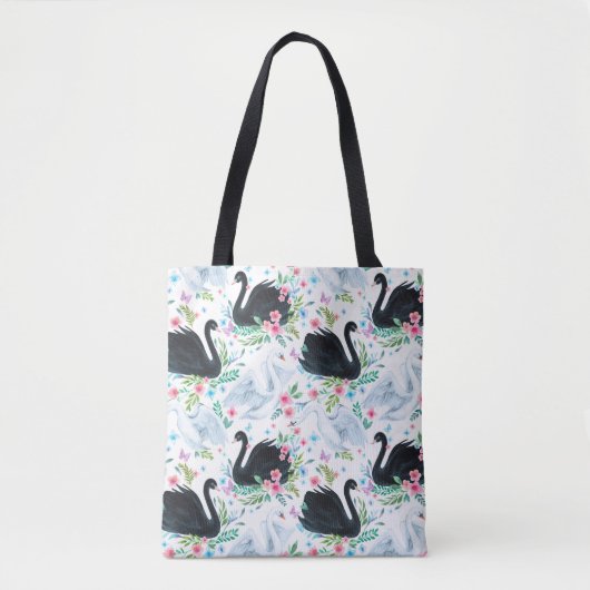 水彩白白白白鳥と黒白鳥の継ぎ目のないパット トートバッグ (正面)