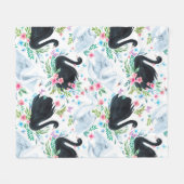 水彩白白白白鳥と黒白鳥の継ぎ目のないパット フリースブランケット (正面(横))