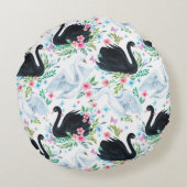 水彩白白白白鳥と黒白鳥の継ぎ目のないパット ラウンドクッション (裏面)