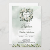 水彩白百合と金ゴールドバプテスマ 招待状 (正面/裏面)