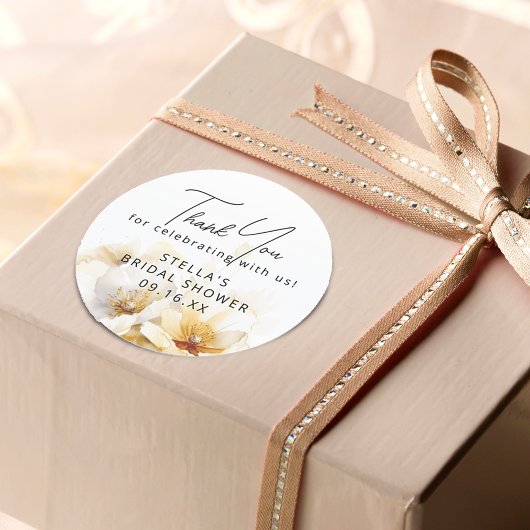 水彩白神花ブライダルシャワー ラウンドシール