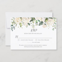水彩白紫陽花バラグリーンリーRSVP 出欠カード