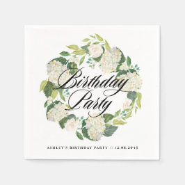 水彩白紫陽花リース誕生日パーティー スタンダードカクテルナプキン