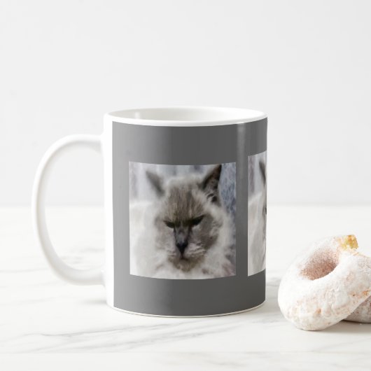 水彩白色のペルシャ猫 コーヒーマグカップ (ドーナツ)