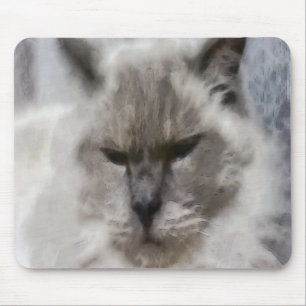水彩白色のペルシャ猫 マウスパッド