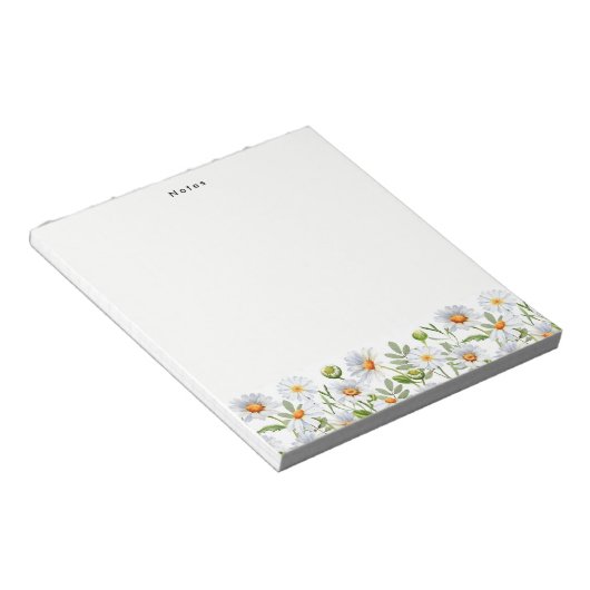 水彩白色デイジーフローラパーソナライズされたメモ帳 ノートパッド (アングル)