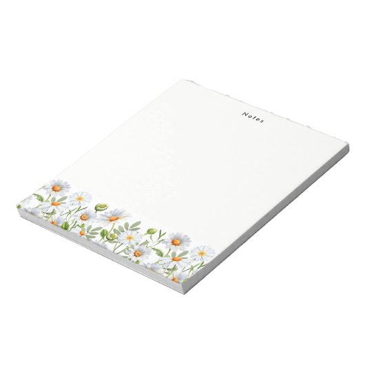 水彩白色デイジーフローラパーソナライズされたメモ帳 ノートパッド (回転)