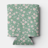 水彩白色フローラ植物緑パターン 缶クーラー (裏面)