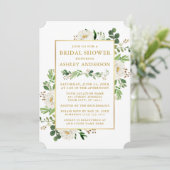 水彩白色フローラ金ゴールドブライダルシャワー 招待状 (スタンド正面)