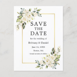 水彩白色フローラ金ゴールド保存日 ポストカード