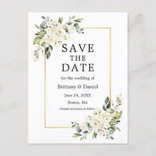 水彩白色フローラ金ゴールド保存日 ポストカード