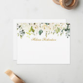 水彩白色フローラ金ゴールド パーソナライズされた ノートカード (正面/裏面インサイチュ)