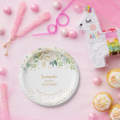 水彩白色フローラ+金ゴールド紙吹雪 ペーパープレート (パーティー)