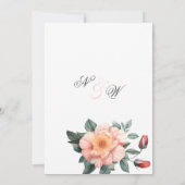 水彩白色赤面ピンクグリーン結婚フローラ 招待状 (裏面)