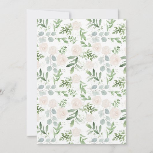 水彩白花と緑の金ゴールド結婚 招待状 (裏面)