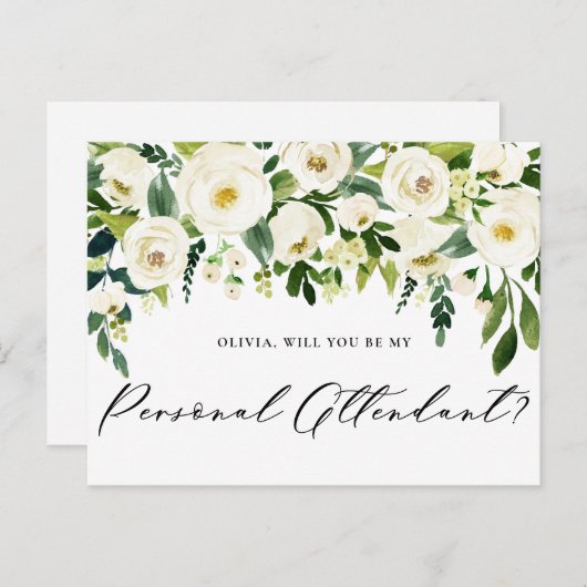 水彩白花個人付き添い人 インビテーションポストカード (正面/裏面)
