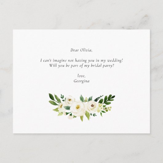 水彩白花個人付き添い人 インビテーションポストカード (裏面)