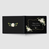 水彩白花緑金ゴールドブラック結婚ズ ゲストブック (全面)