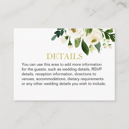 水彩白花詳細 エンクロージャーカード (正面)