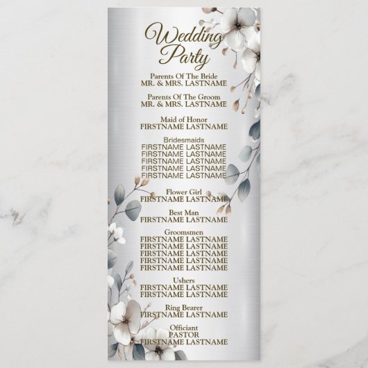 水彩白花金ゴールドフレームシルバー結婚ズ プログラム (裏面)