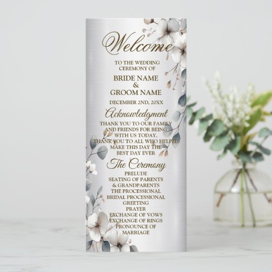 水彩白花金ゴールドフレームシルバー結婚ズ プログラム (スタンド正面)