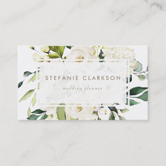 水彩白薔薇とアジサイ 名刺 (正面)