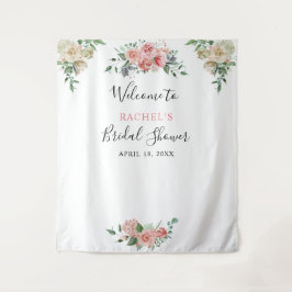 水彩白薔薇とピンクの薔薇 ウェルカム ブライダルシャワー タペストリー