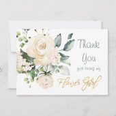水彩白薔薇フラワーガールサンキューカード サンキューカード (正面)