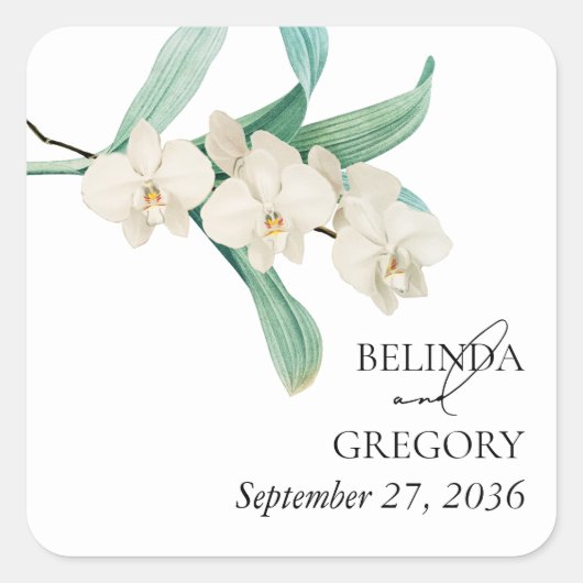 水彩白蘭の花のウェディングデザイン スクエアシール (正面)