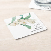 水彩白蘭花婚禮小禮物 スクエアペーパーコースター (アングル)