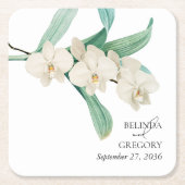 水彩白蘭花婚禮小禮物 スクエアペーパーコースター (正面)