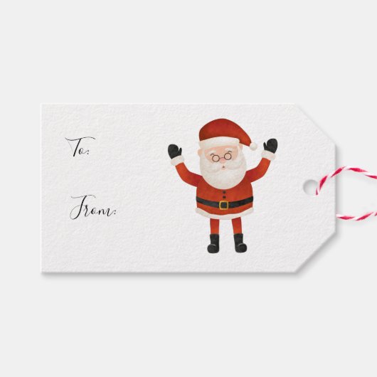 水彩白赤サンタのクリスマスプレゼント ギフトタグ (正面(横))